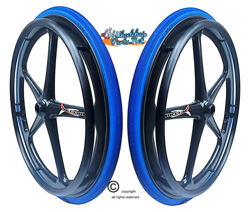 Set of 2 X-CORE Wheels 24" (540) BLACK Color With SHOX G1 SOLID Tires & Push Rims
